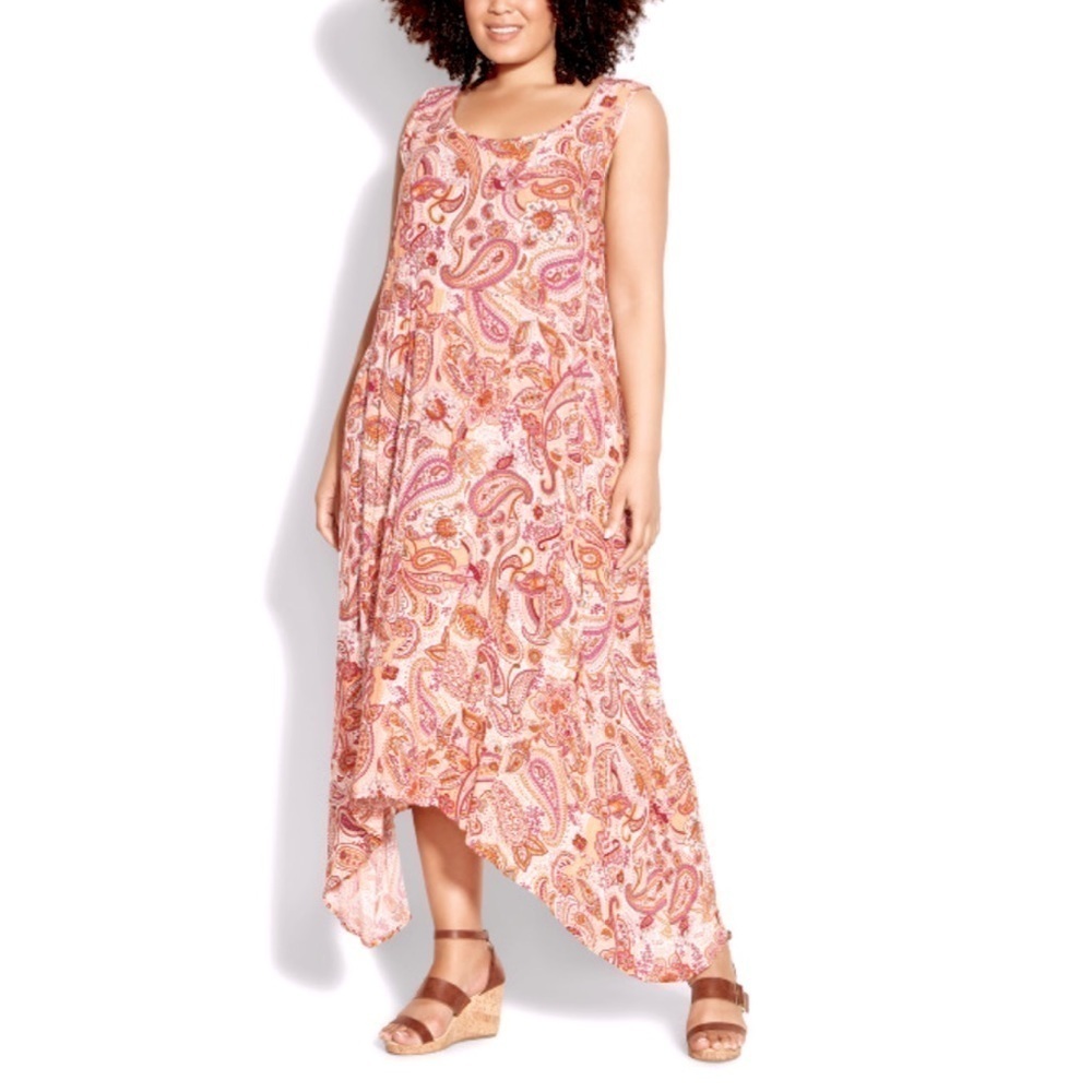 Loralette 14W-18W Peach Paisley Kolee Crush Midi Maxi Dress CC14.10